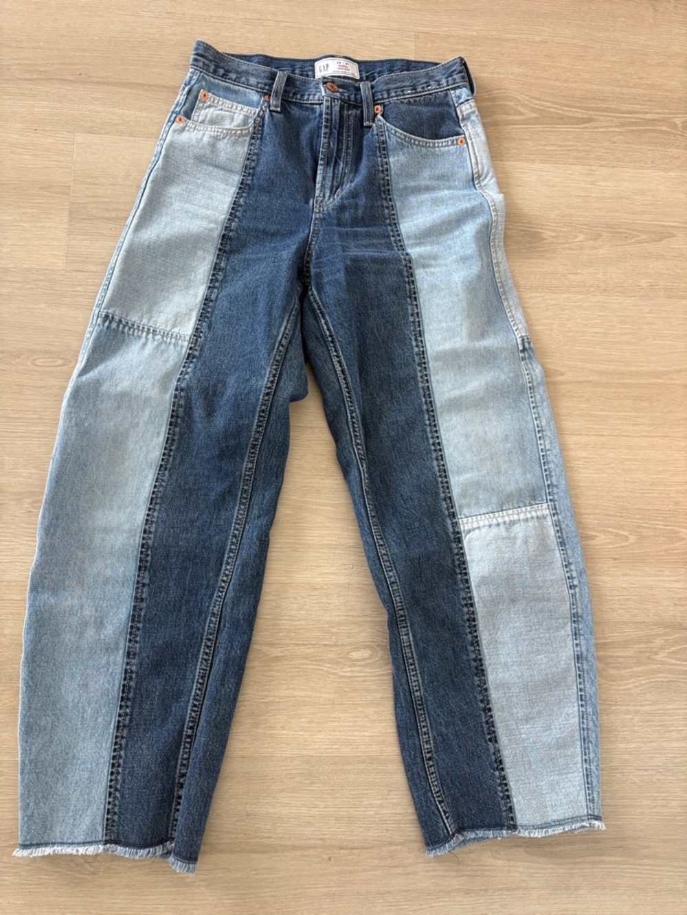 Gap High Rise Patchwork Barrel Jeans